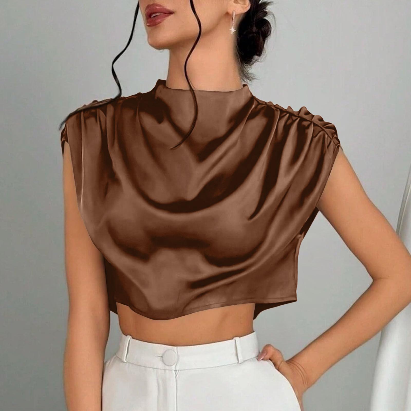 Женская элегантная атласная блузка XS кофейный