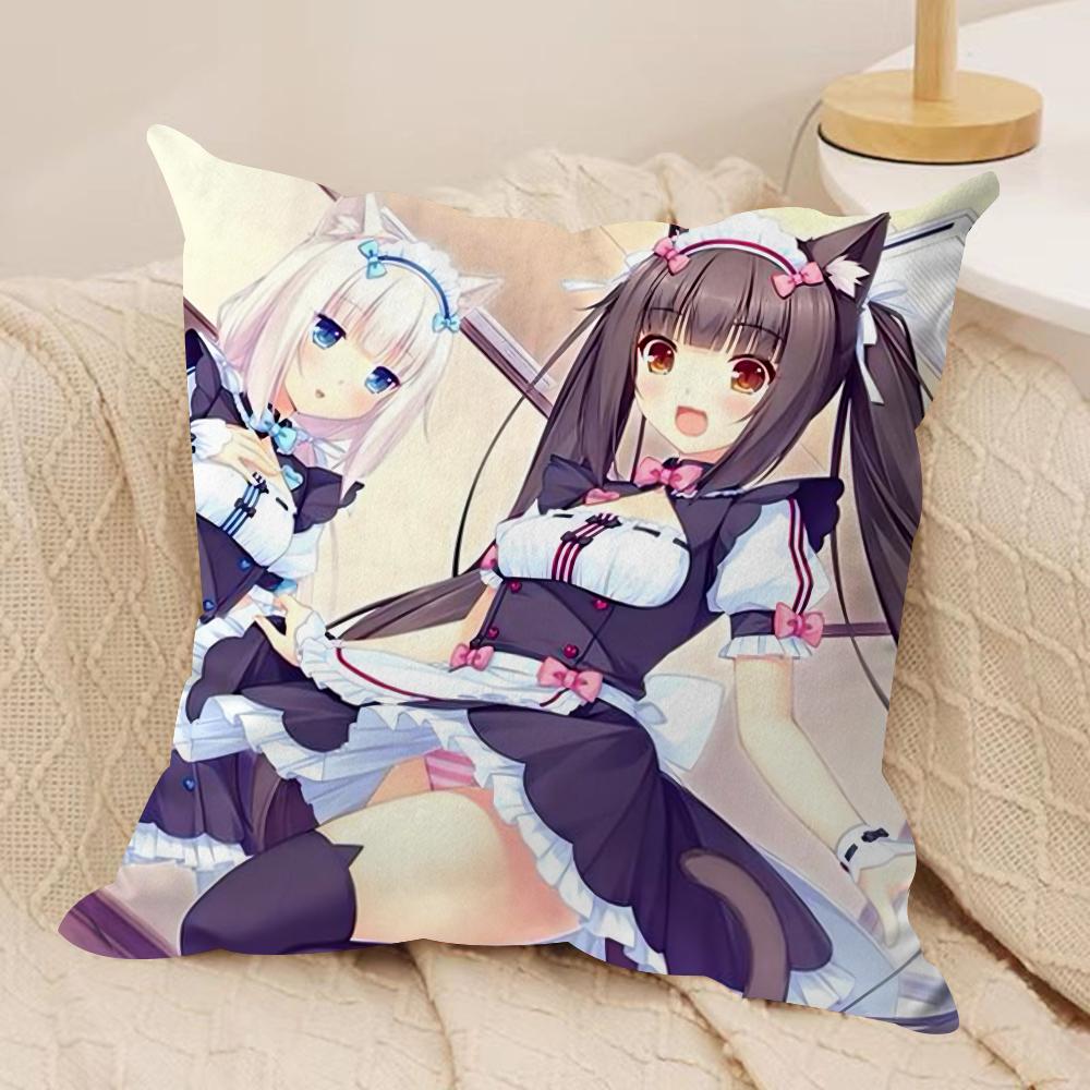NNekopara Anime Cushion Cover Soft Plush Throw Pillow Cover DoubleSided Decorative Cushion Case Sofa Bedroom Home Decor