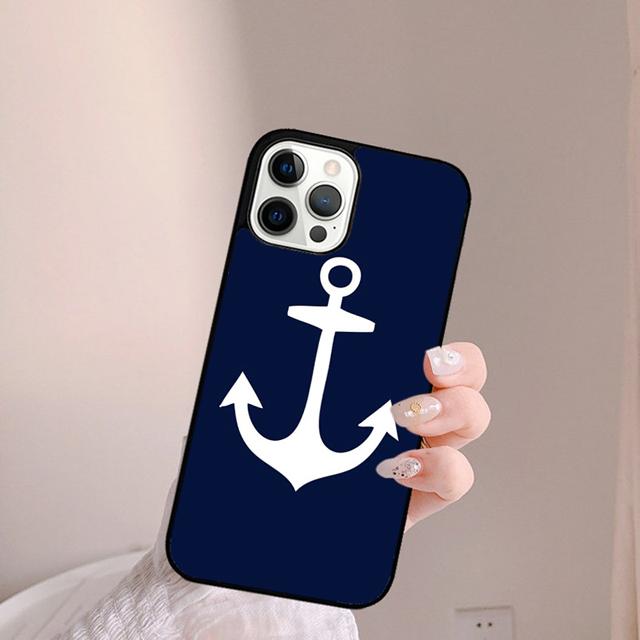 Blue Boat Anchor Printing Drawing Phone Case Back Cover for iPhone 17 Air 16 15 14 13 11 12 Pro Max Plus Coque