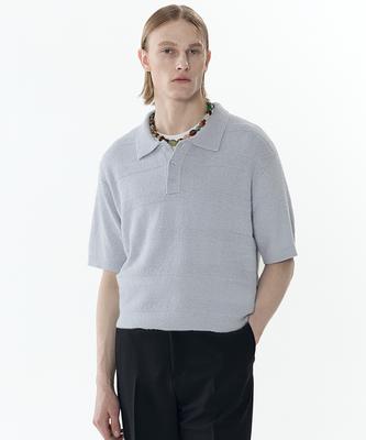 CONNECT KINLOCH Terry Button Collar Short Sleeve Knit (Light Blue)