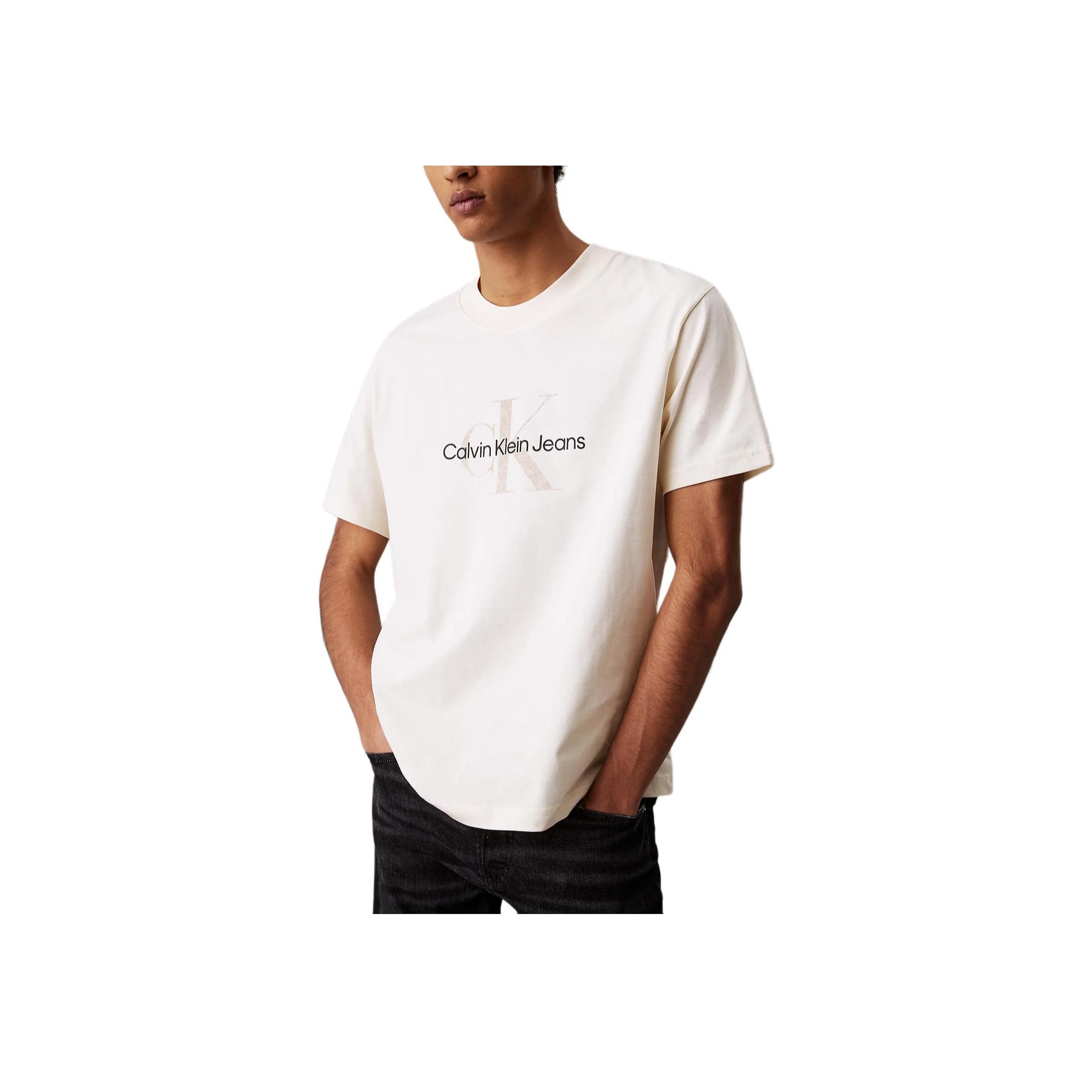 

Calvin Klein Удобная футболка с принтом букв, круглым вырезом и короткими рукавами, мужская, топы, молочно-белый J30J327086-YAC XL