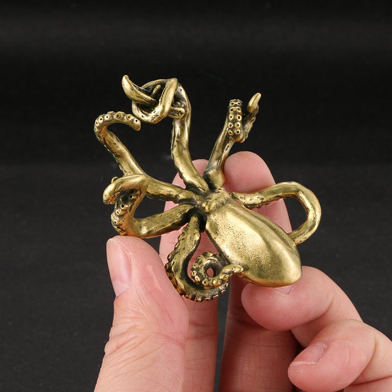 Retro Octopus Figurines Miniatures Solid Brass Sea Animal Statue Tea Pet Desk Ornament Lucky Home Decorations Accessories Crafts