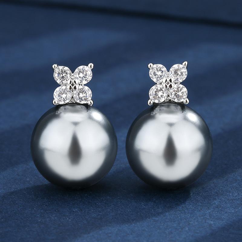 Autumn And Winter Jewelry Copper Bottom Gold-Plated Inlaid Gray Pearl Simple Daily Set 14-12Mm