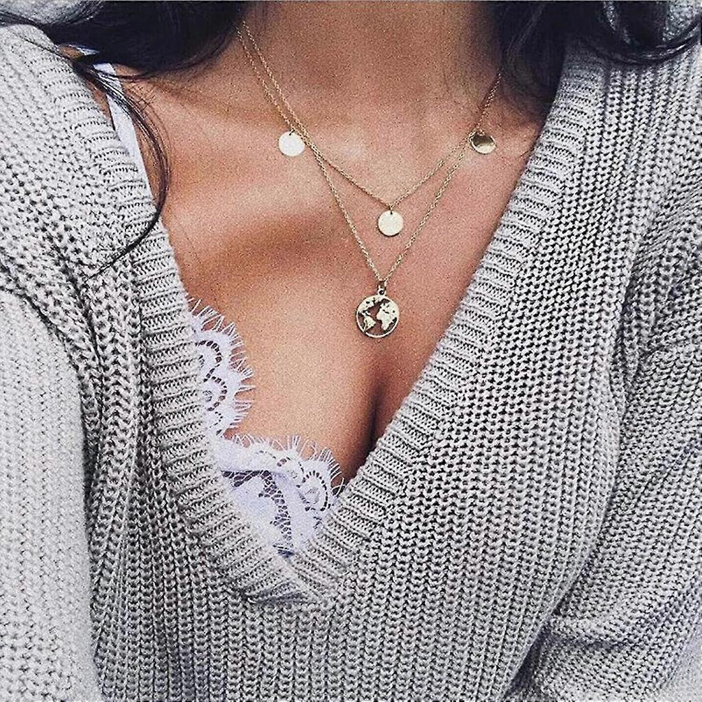 Necklace With Map Registration Card; Multilayer Necklace; Women's Acsergery And Girls'