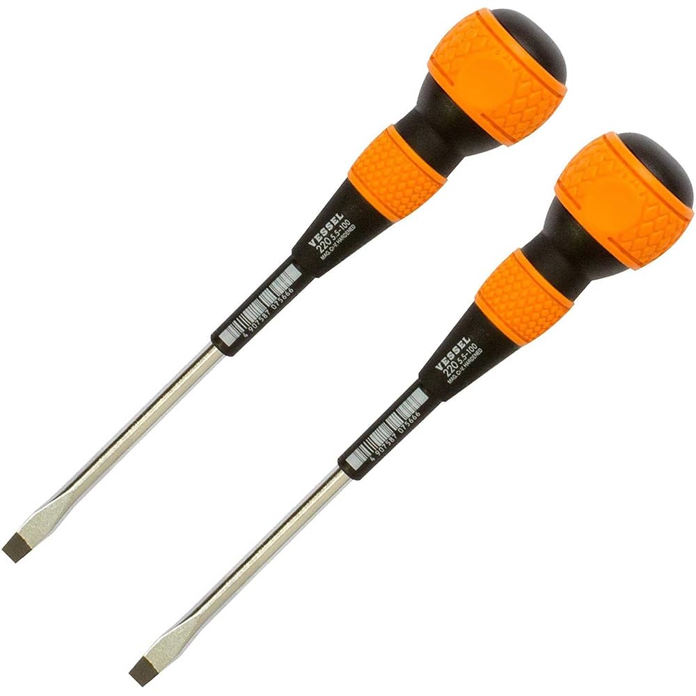 VESSEL Ball Grip Screwdriver No. 220, Flat 5.5 × 100, Set of 2