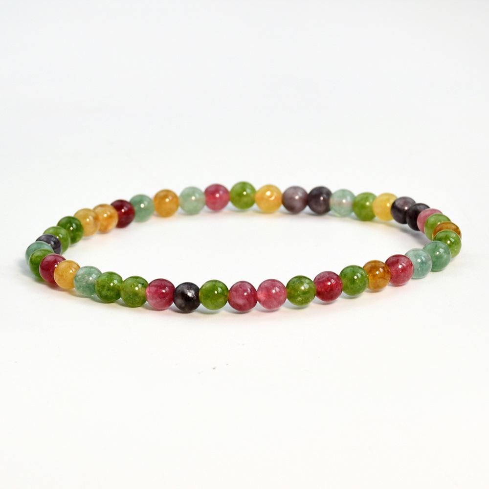 Bohemian Rainbow Tourmaline Beaded Bracelet: Colorful Women's Single-Loop Elastic Cord Jewelry
