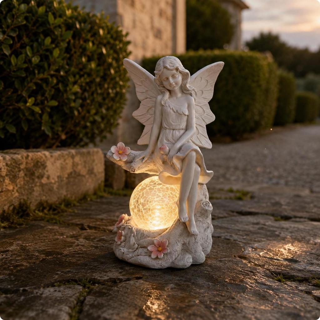 Fairy Garden Lamp CrackedGlassLook Sunlight Resin SunPowered Figurine Antique