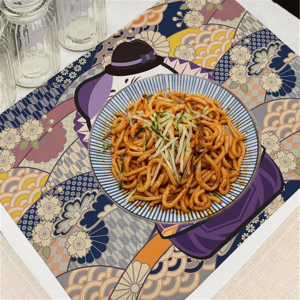 Unique Original Design Cute Plutus cat Placemat Japan Style Eat Udon noodles Table Mat Desktop Pad Cartoon cat Cup Coaster