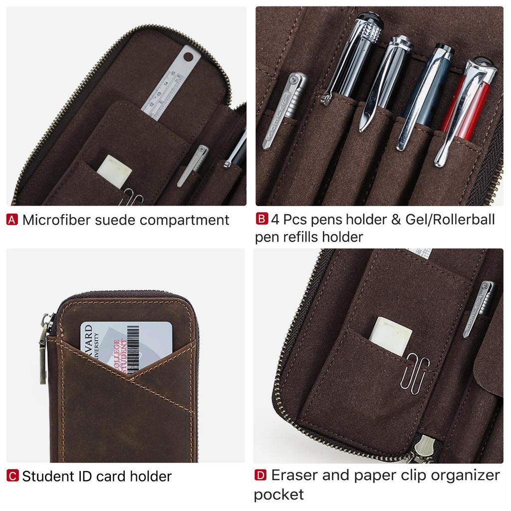 CONTACTS Astuccio per matite in pelle pieno fiore Fatto a mano Vintage Cerniera Porta penne Pochette con fessura per carte Organizzatore per penne Tasche Borsa per cancelleria