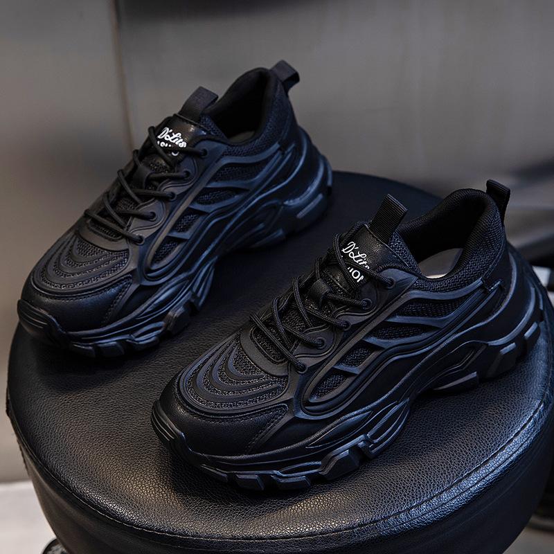 

Leather dad shoes women s ins tide running shoes spring 2025 new thick-soled heightening sports shoes women s casual women s shoes 35 чёрный