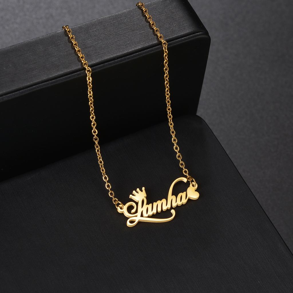 Atoztide Personalized Custom Crown Heart Butterfly Name Necklaces for Women Stainless Steel Pendant Link Chain Jewelry Gift