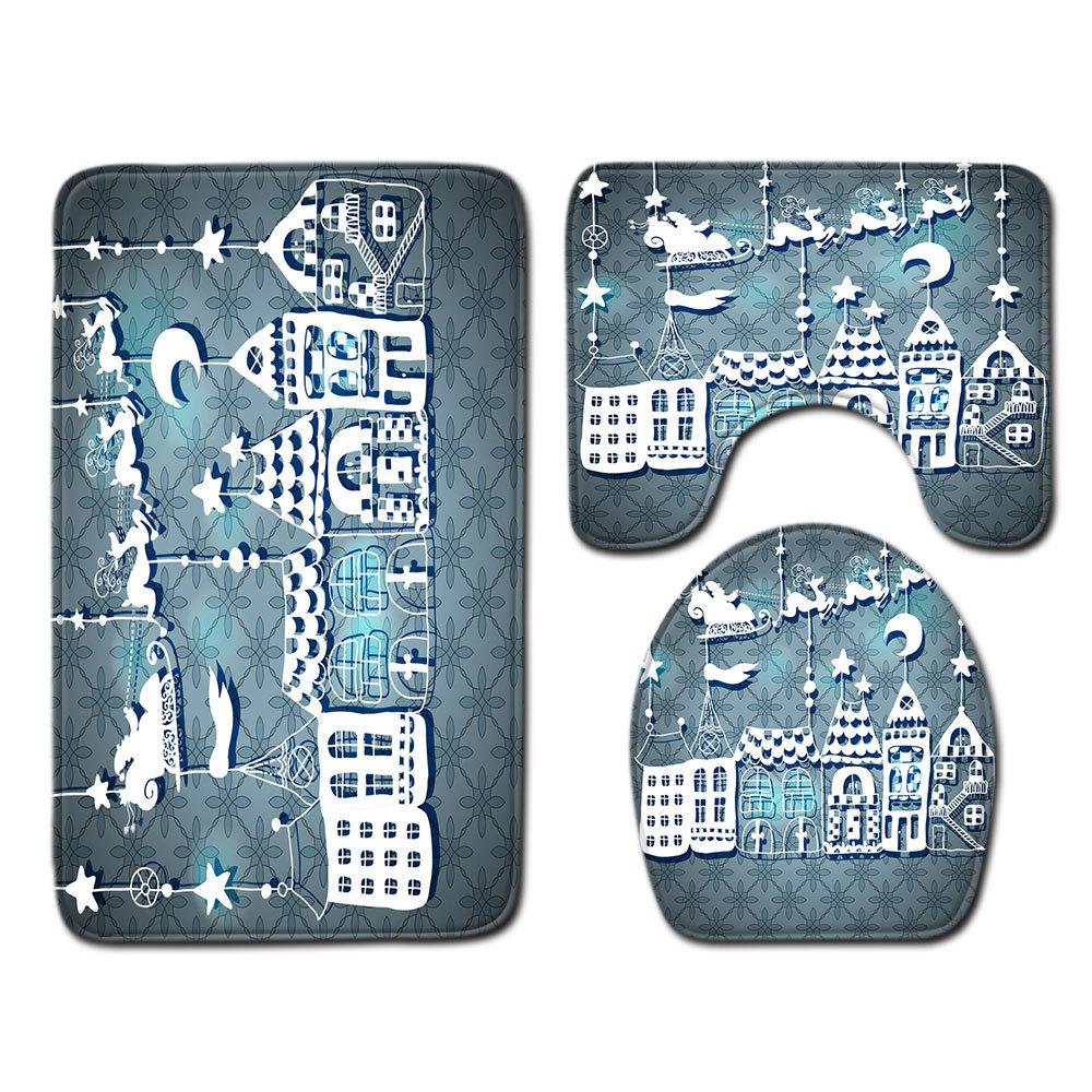 Christmas Bathroom Floor Mat Toilet Three-Piece Set