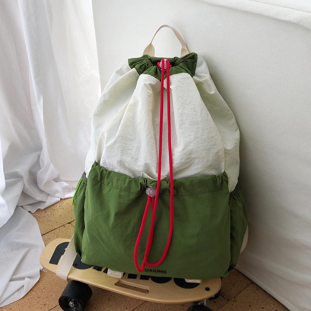 Schoolbag New Casual Backpack Drawstring Beam Contrasting Color Versatile Large Capacity Outdoor Mountaineering Hiking Backpack