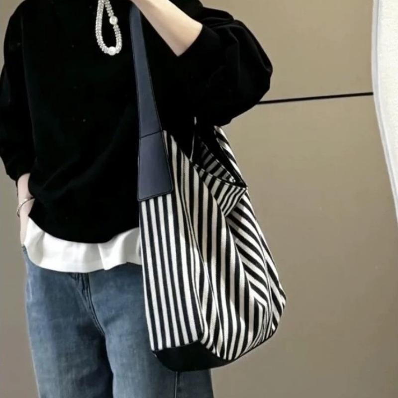 Large-capacity Tote Bag, Striped Commuter Single-shoulder Bag, Women's Casual Underarm Bag