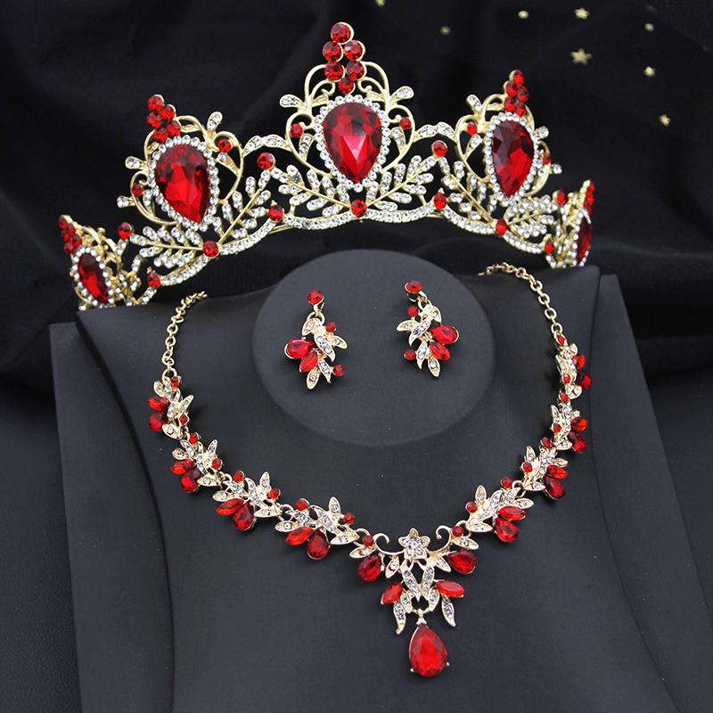Water Drop Bridal Jewelry Sets Luxury Tiaras Crown Necklace Earrings Wedding Dress Dubai Jewelry Set Costume Accessories