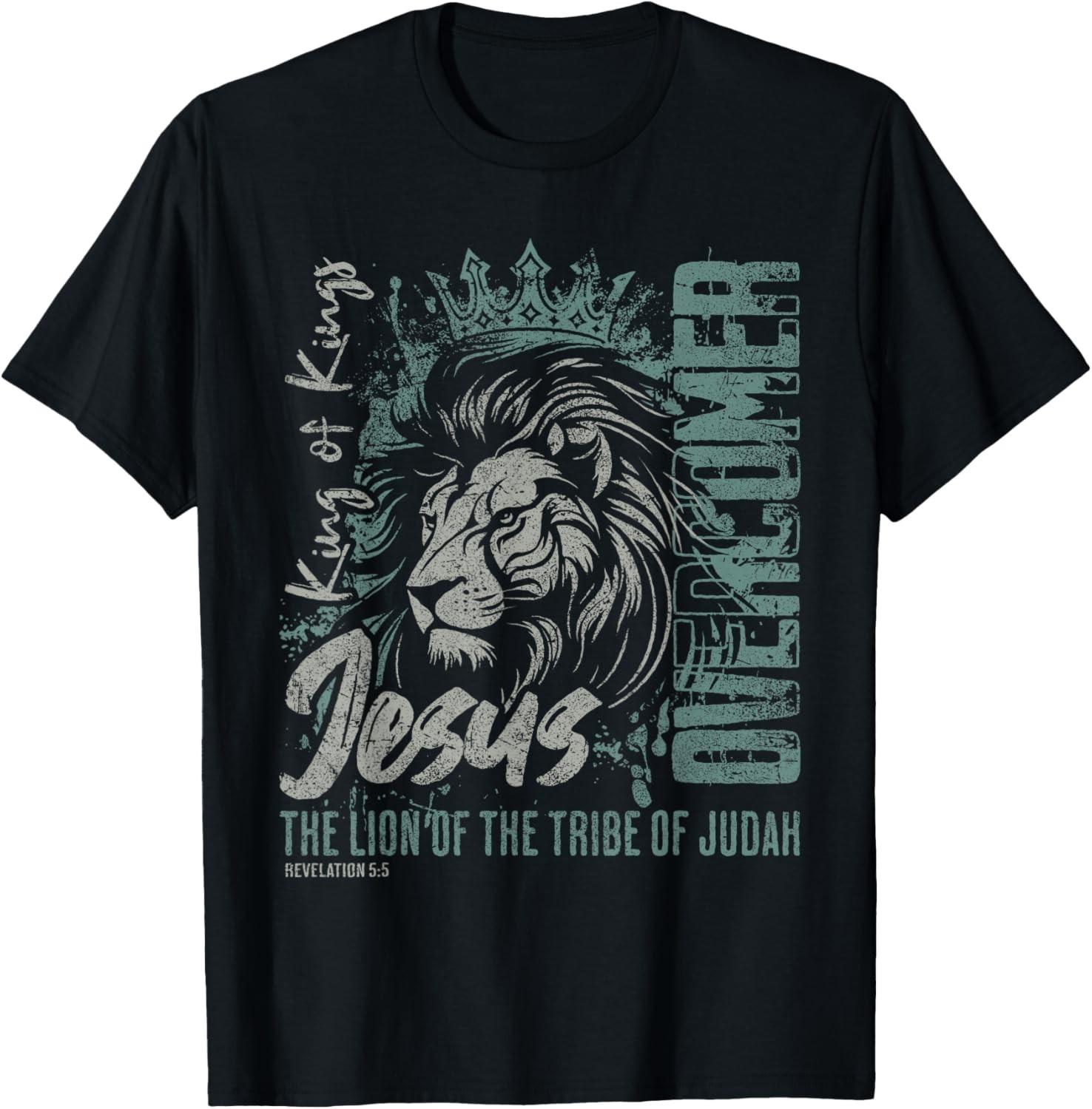 Jesus Is Kin Lion of Judah Bible Faith Graphic Christian T-Shirt XL