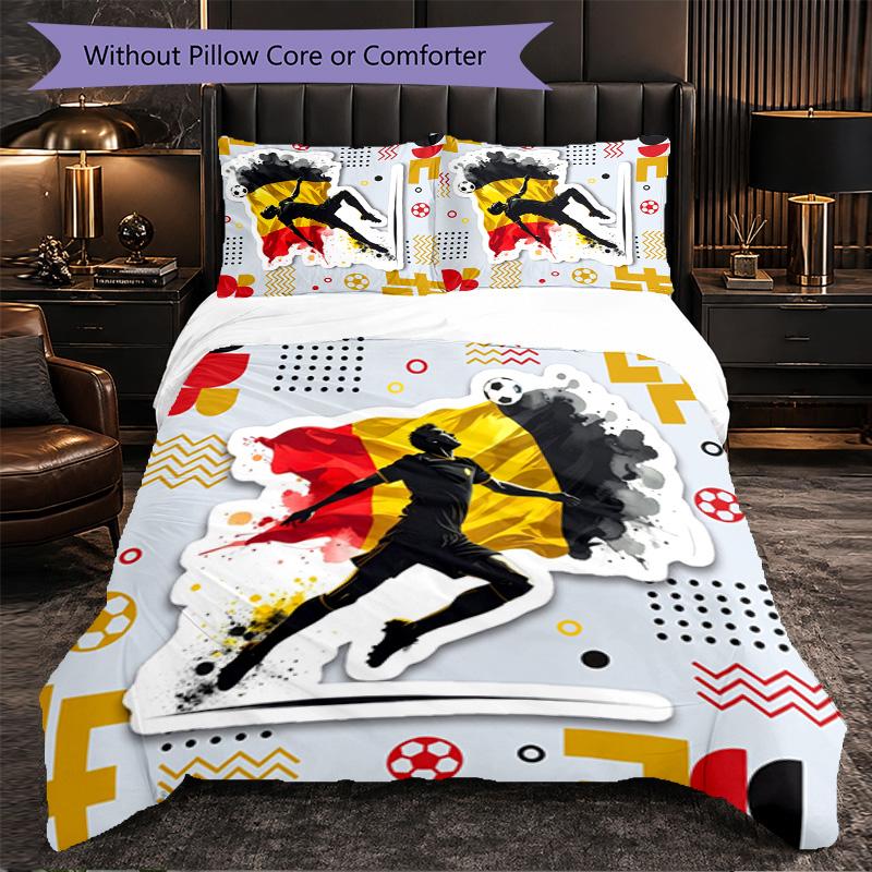 Belgium Football Pattern 3 Pieces Bedding Set Soft Microfiber Duvet Cover with Pillow Cases for Bedroom