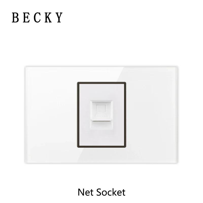 118 Type Piano Key White Tempered Glass Fashionable Switch Socket American British European Standard Universal Socket