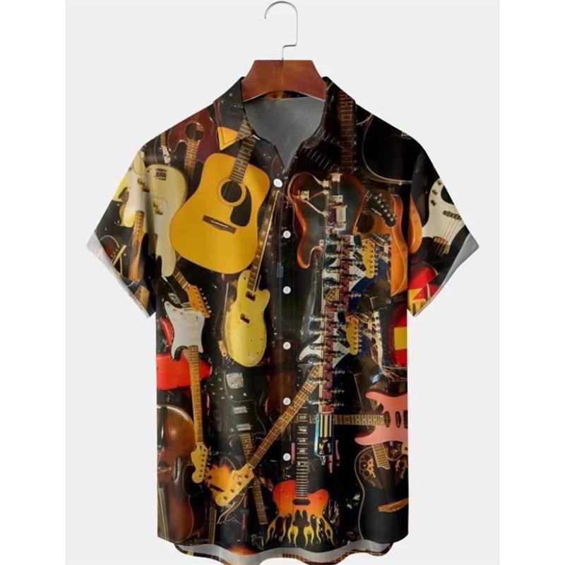 Men's Shirt Summer Hawaiian Shirt Pattern Print Music Notes Outdoor Street Short Sleeved Printed Clothing Fashion Designer