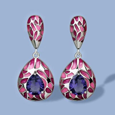 925 Silver Purple Zircon Pink Epoxy Irregular Earrings Creative Ladies Exquisite Jewelry Handmade Enamel Women Jewelry