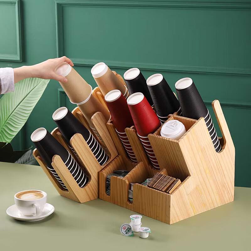 Wooden Cafe Cup and Straw Organizer