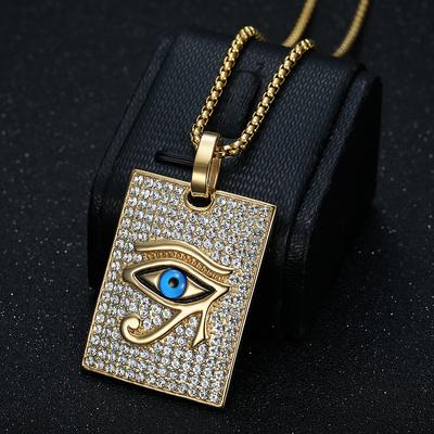 Egipt Iced Out Bling Oko Horusa Wisiorek Złoty Kolor Stal Nierdzewna Duży Kwadratowy Naszyjnik dla Mężczyzn Egipskie Biżuteria Męski Prezent 2025