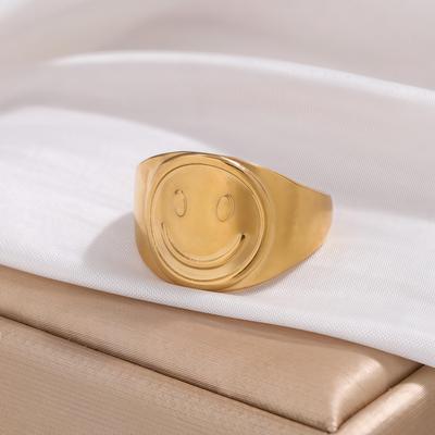 Anello Regolabile in Acciaio di Titanio con Faccina Sorridente Hip Hop Y2K - Gioiello di Moda Trendy