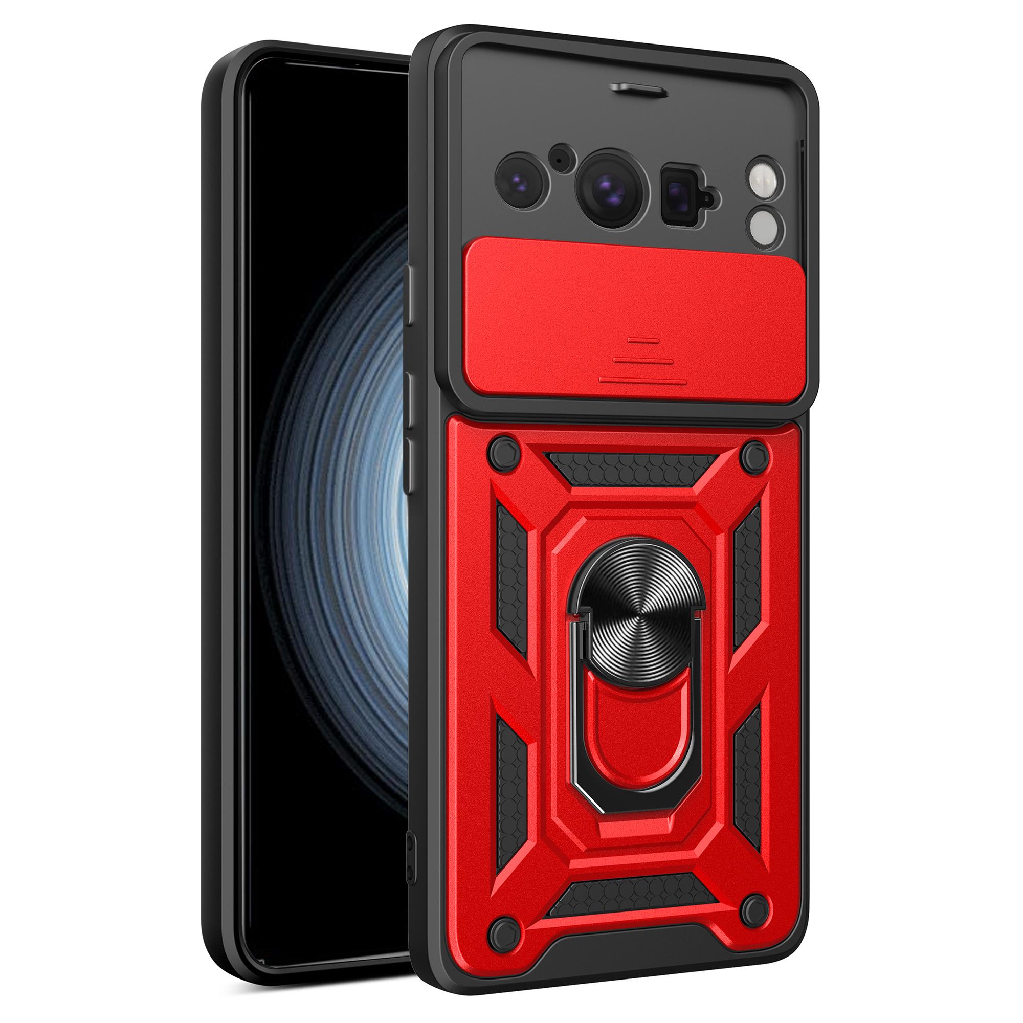 

For Google Pixel 8 Pro Case Rear Lens Protection PC+TPU Anti-scratch Phone Cover with Kickstand Red