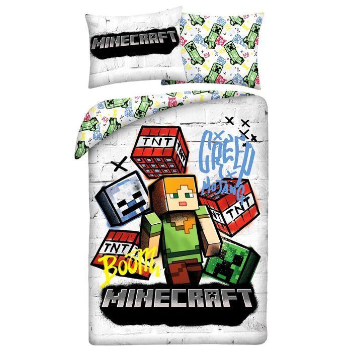 Parure de lit enfant - MINECRAFT - Alex - Réversible - 140 x 200 cm + taie 70 x 90 cm - Motif Creepers