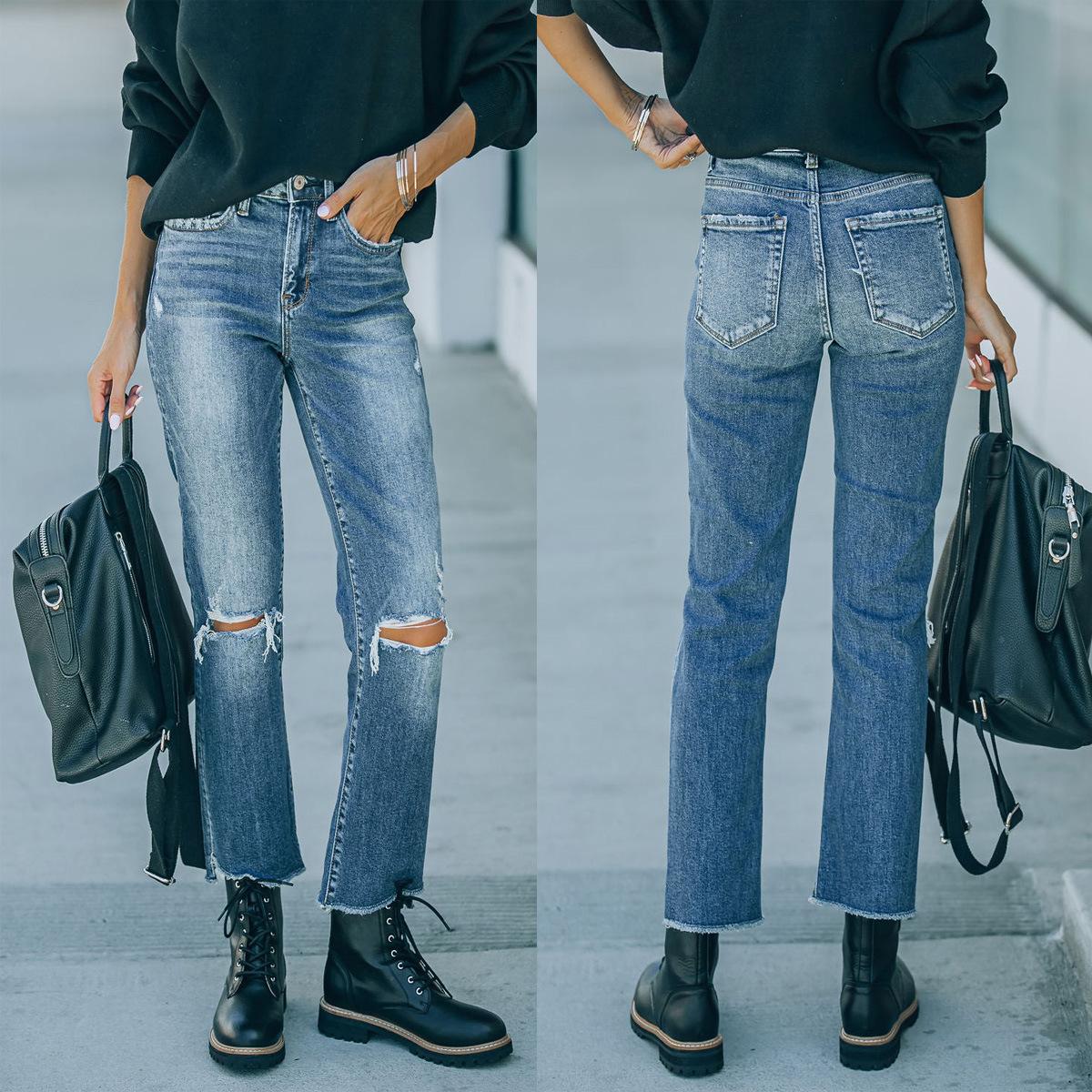 

Синие прямые женские джинсы New Hole 2023 XL синий