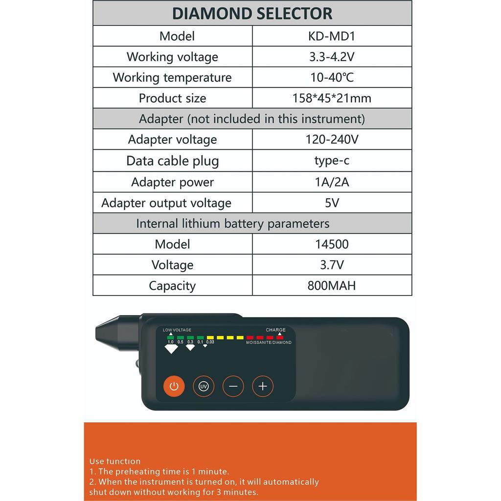 Multifunktionaler Diamanttester Stift Juwelier Präzisionsinstrument Kunststofftextur für professionelle Diamantbewertung