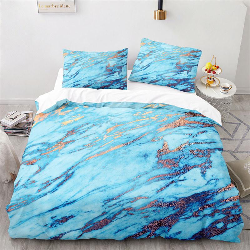 Blue Marble Print Duvet Cover Abstract Geometric Bedding Set King For Girls Kids Teens Microfiber Quilt Cover With Pillowcases