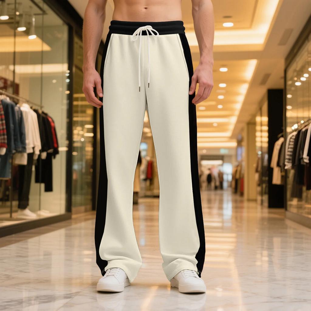 Loose Contrast Color Spliced Sports Straight-Piece Pants Spring and Autumn Men's Casual Pants Heavy Length