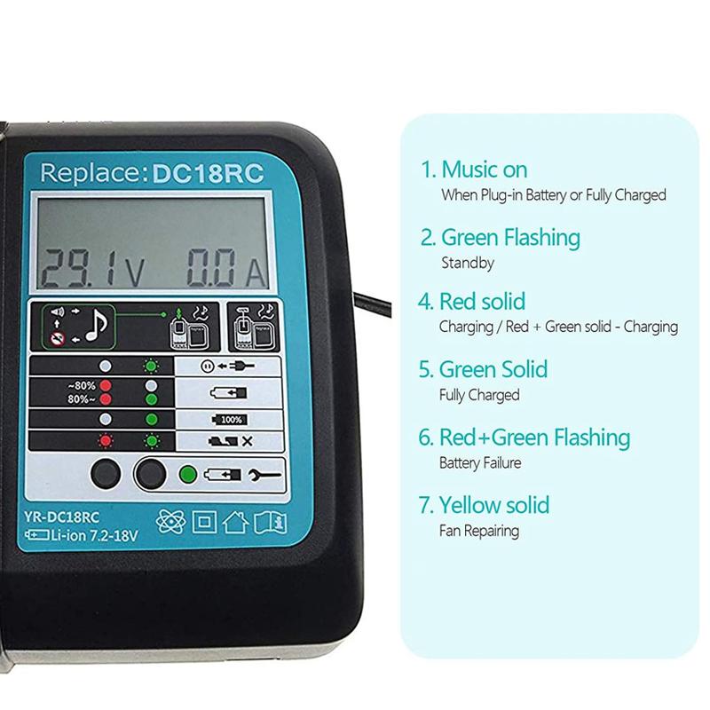 DC18RCT Li-ion Battery Charger for Charger 18V 14.4V BL1830 Bl1430 DC18RC DC18RA Power tool 3A Charging Current EU plug