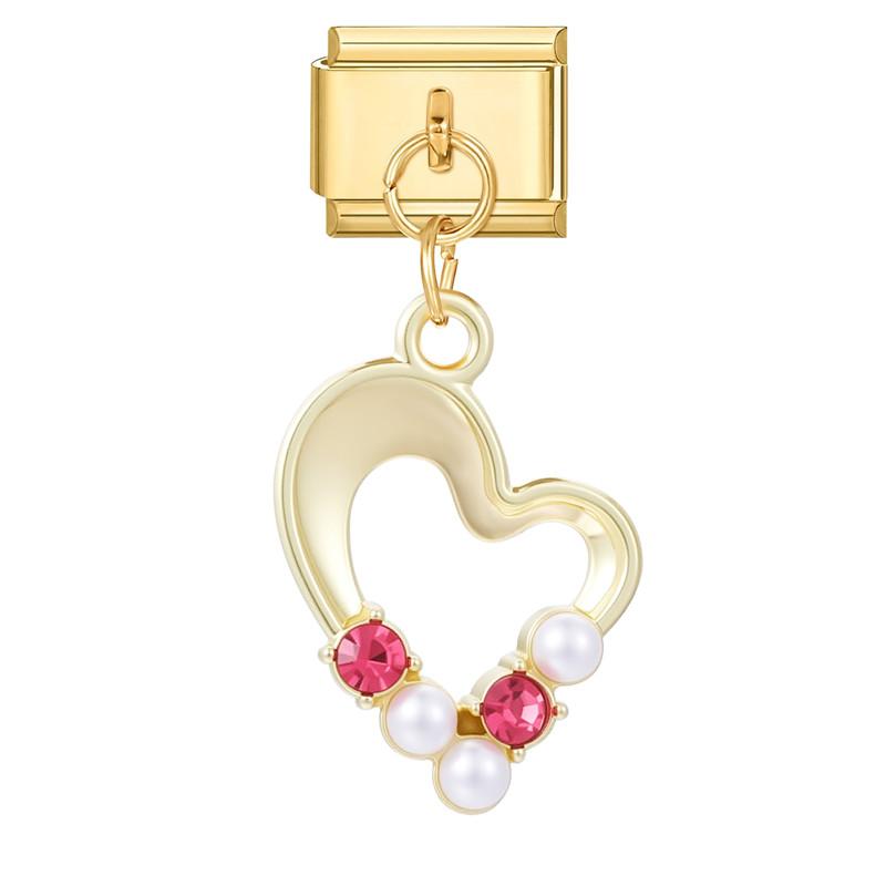 Vintage Pearls Zircon Bow Heart Butterfly Gold Color Pendant Italian Charm Links Stainless Steel Fit 9mm Bracelet DIY Jewelry