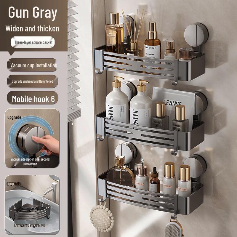 DANLE No-Drill Suction Cup 3-Tier Aluminum Bathroom Corner Shelf