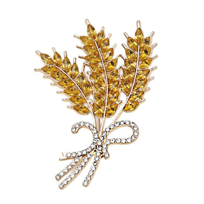 Elegant Gold Wheat Ear Brooch: Women's Anti-exposure Corsage Pin for Suit Coats