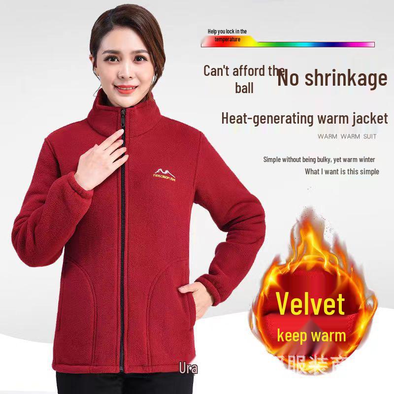 Women's Autumn/Winter Plus Velvet Fleece Jacket - Thickened Zipper Stand Collar Loose Sport Sweatshirt.