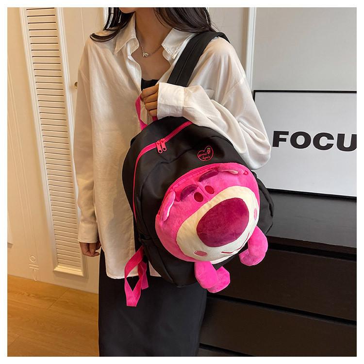 2023 New Canvas Large Capacity Double Shoulder Backpack Cartoon Trendy Cute Pink Girl Bag Tide