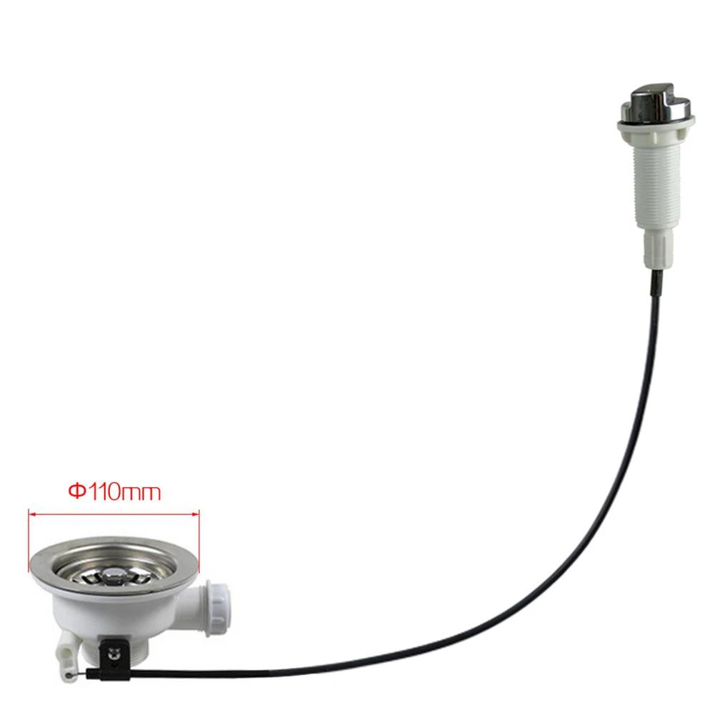Kitchen Sink Sewer Filter Water Drainer Sink Drain Strainer With Cable Controller Vegetable Washing Basin Knob Control Drain