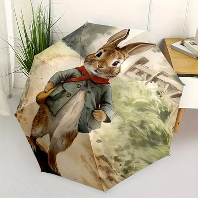 1pc Rabbit Peter Automatic Open/close Folding Portable Cute Umbrella with 8-Rib Structure for Women/Men, All-Season Use A0901034