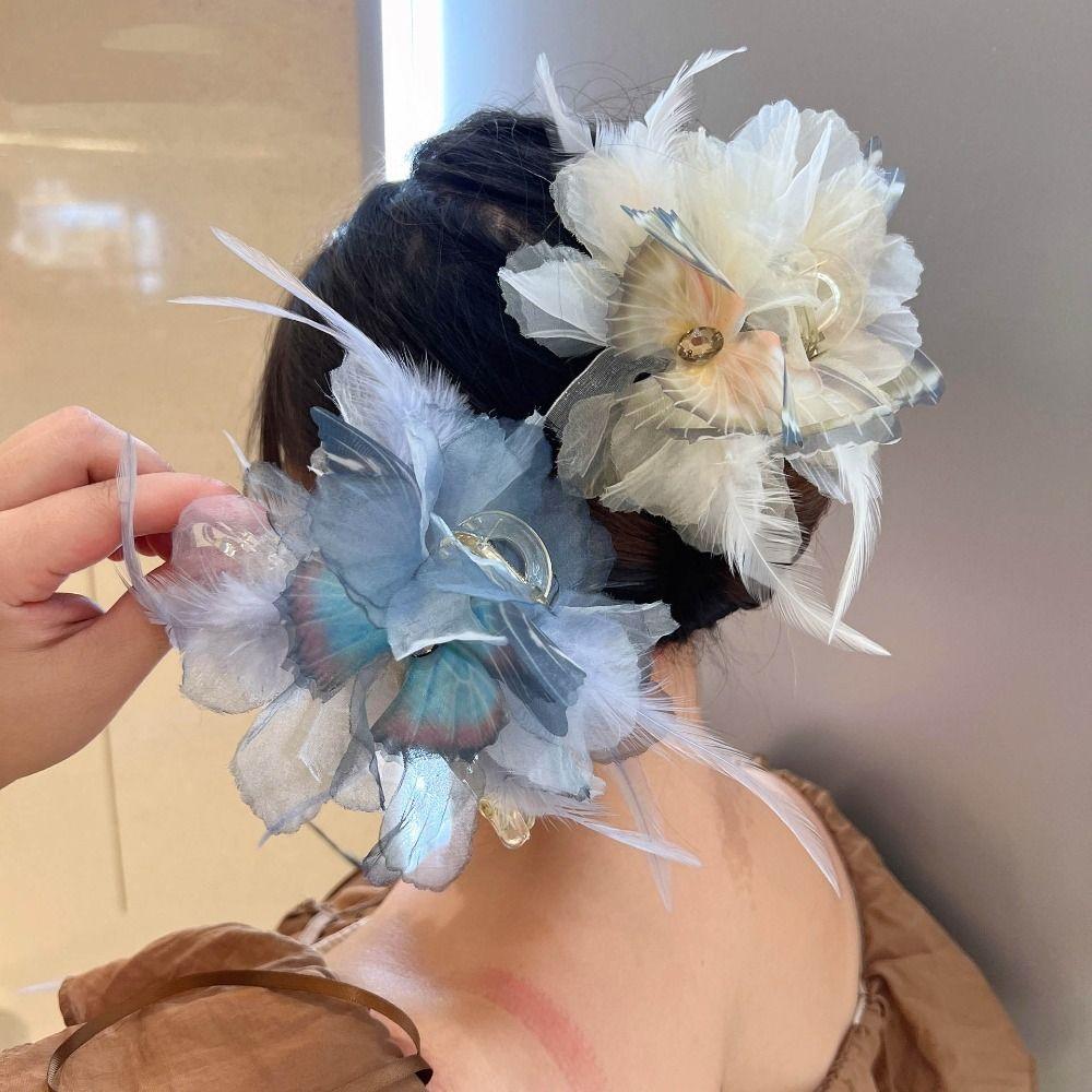 Tassel Grasping Clip Flower Shark Clip Elegant Hair Claw  Girl