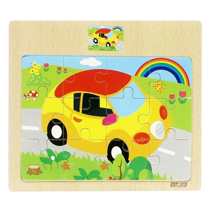 1pc Wooden Jigsaw Puzzle Kids Cartoon Animals Traffic Car Puzzles Game Kids Montessori Educational Toys for Children