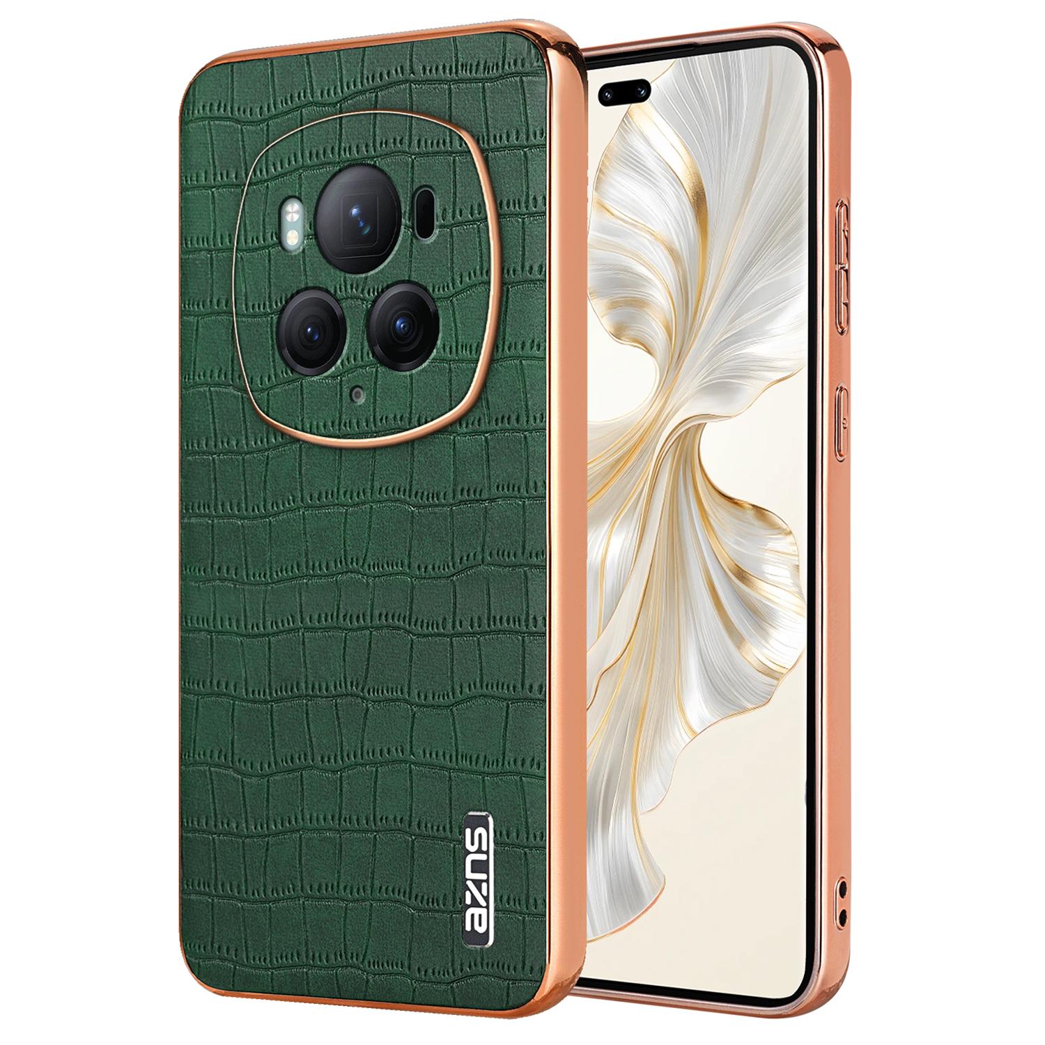 

For Honor Magic6 Pro 5G Case Electroplating Leather+TPU Phone Cover Green