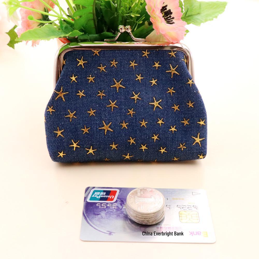 Denim Canvas Kiss Lock Coin Purse - Ladies' Handheld Fabric Bag