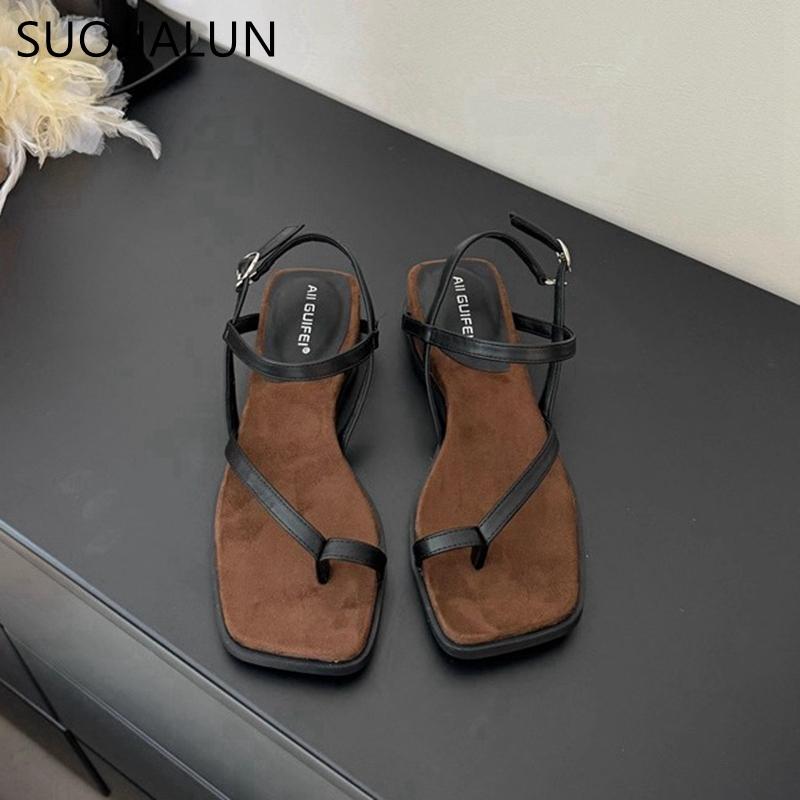 Fashion SUOJIALUN 2025 New Brand Women Sandal Shoes Fashion Gladiator Shoes Narrow Band Ladies Elegant Outdoor Dress Slides Shoes