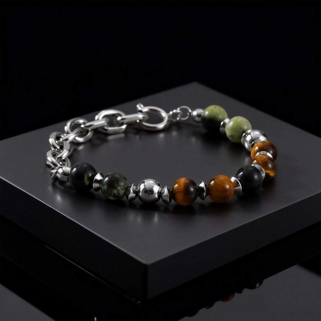 Trendy Classic Natural Stone Beads Bracelet for Men Stainless Steel Chain Bracelets Waterproof Fashion Jewelry Gift for Him