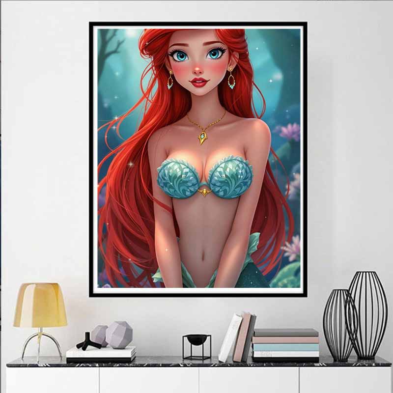 Disney 5D DIY Diamond Painting Ariel Illustration From The Little Mermaid Full Round Diamond Mosaic Cartoon Embroidery Art Painting for Home Decor