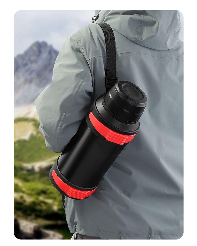 304 Stainless Steel Thermos Flask with Retractable Handle and Bowl - Large Capacity Travel Kettle for Camping