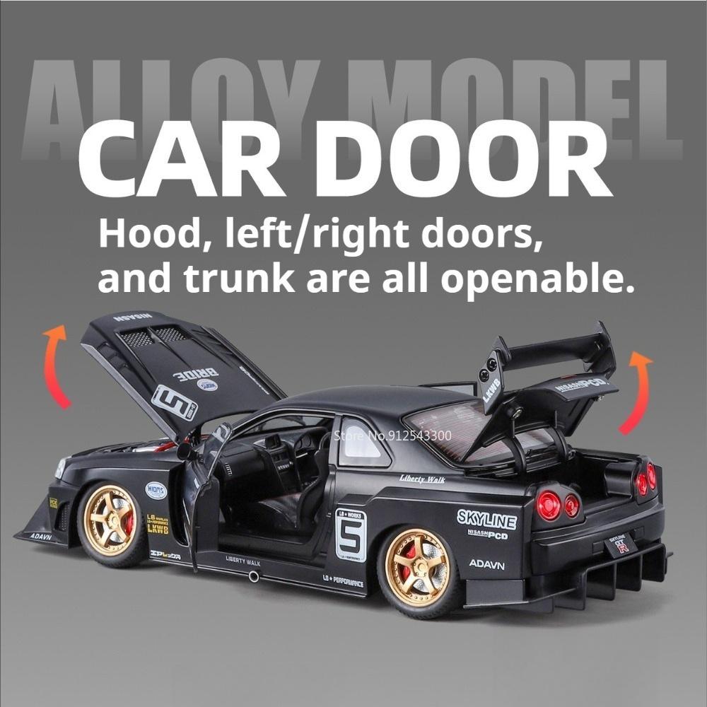 1:24 Gtr-R34 Gtr-S15 Modelauto Speelgoed Legering Carrosserie Rubberen Banden Schokdemping Sportauto's 4 Deuren Openbare Modellen Geweldig Verzamelobject
